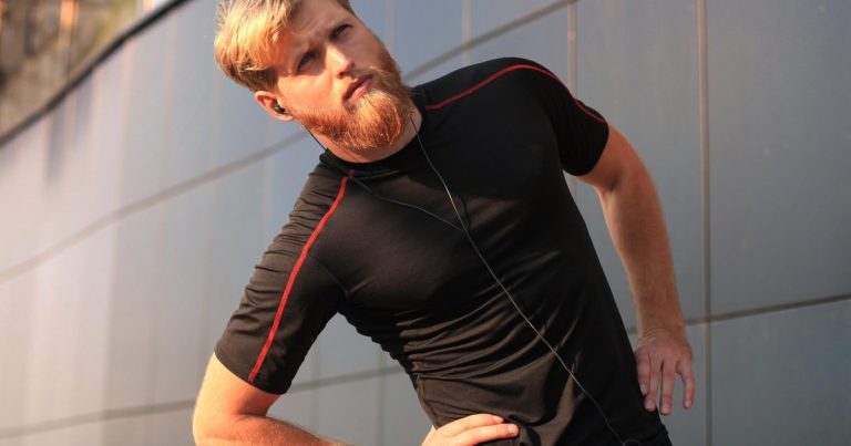 Athlete wearing compression apparel preparing for an outdoor training session