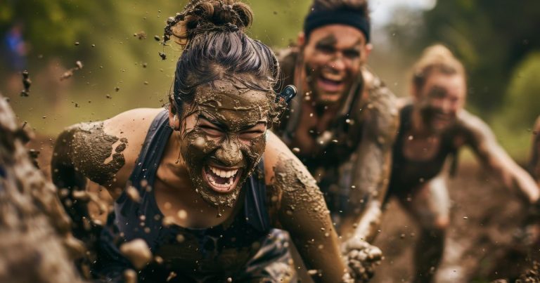Group of athletes tackling obstacles together at an OCR race
