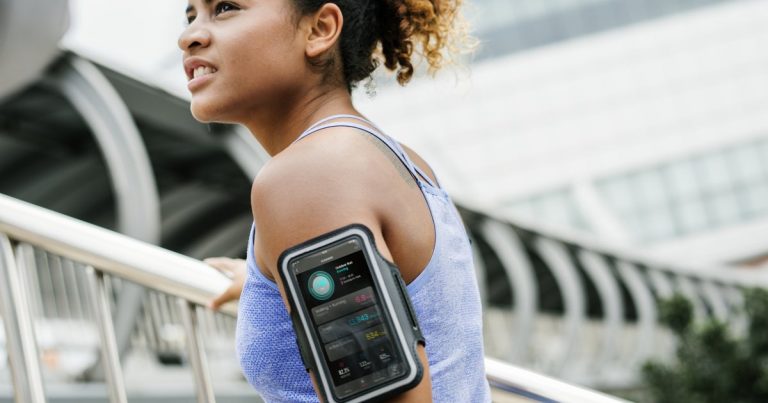 Athlete wearing a fitness tracker sensor during training