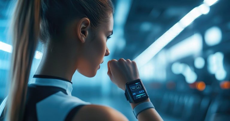 Athlete checking smartwatch data and fitness analytics