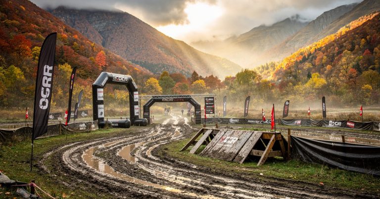 OCR race course in autumn mountain valley fall season