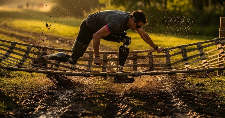 Adaptive para athlete competing on an OCR obstacle course