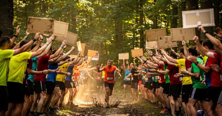 Enthusiastic spectators and volunteers cheering at an OCR event