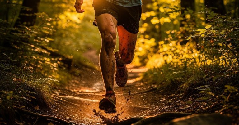OCR athlete running trail at golden hour in the final weeks of race season